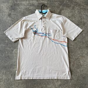 Vintage London Fog Polo Shirt Mens M Tan Ribbon 80s Preppy Minimalist Summer